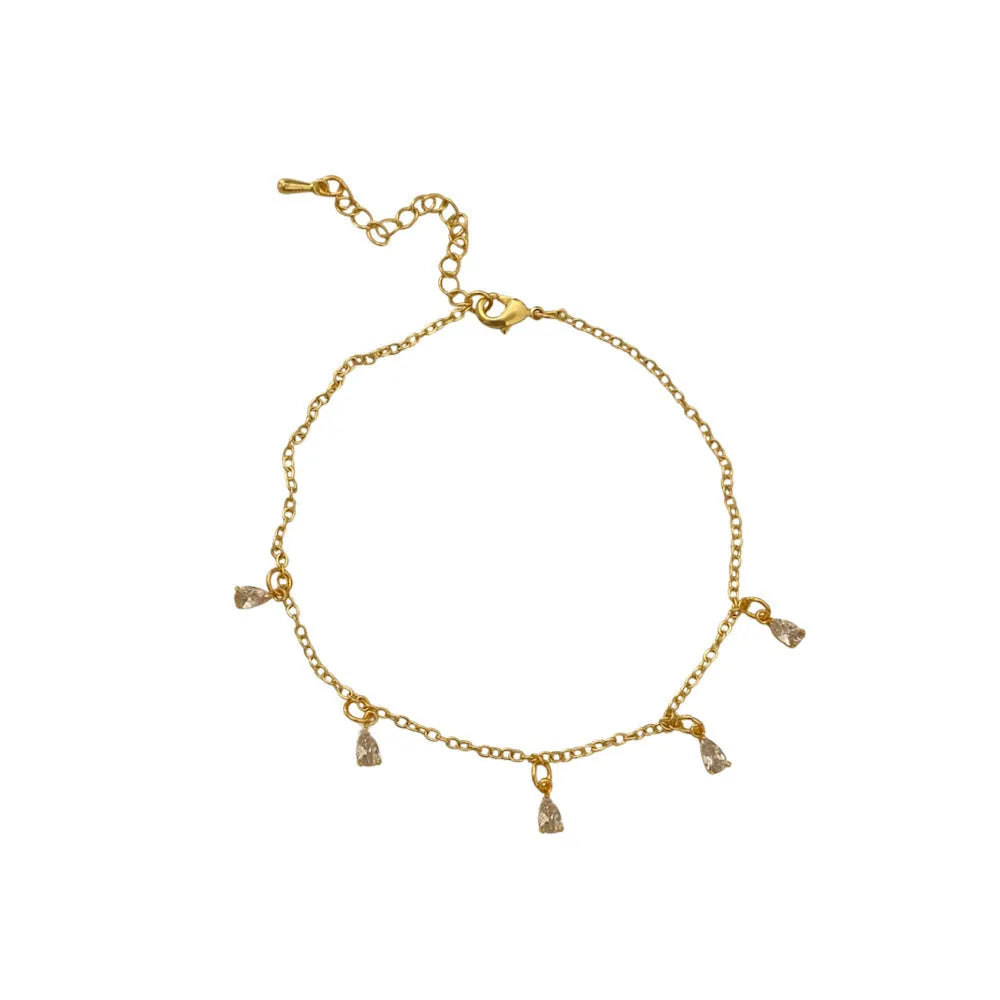 Women's zircon jewellery set showing geometric pendant necklace, matching earrings, and anklet with meteor shower design