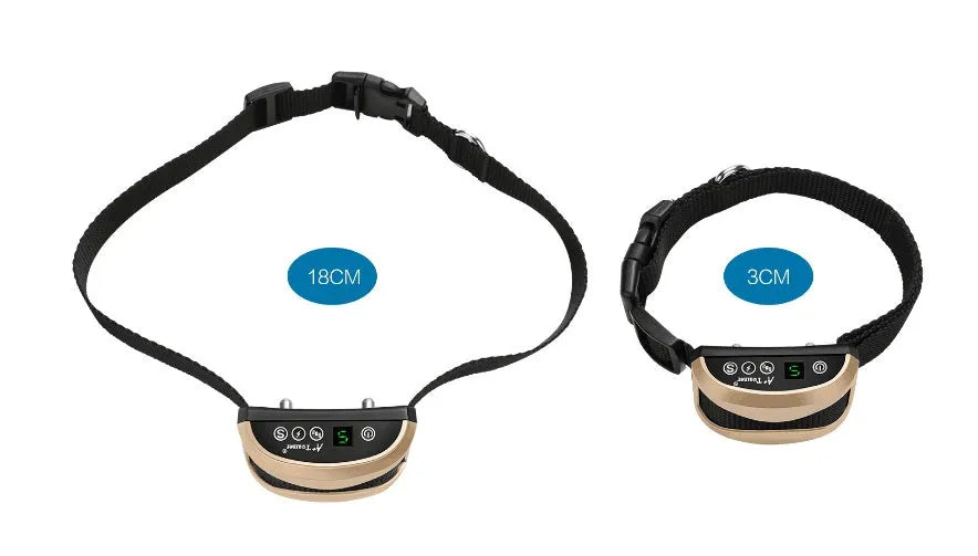 Digital anti-bark training collar with LCD display showing mode settings on adjustable strap