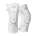 Grey and white professional sports kneecap for left foot, designed for basketball, running, and football.