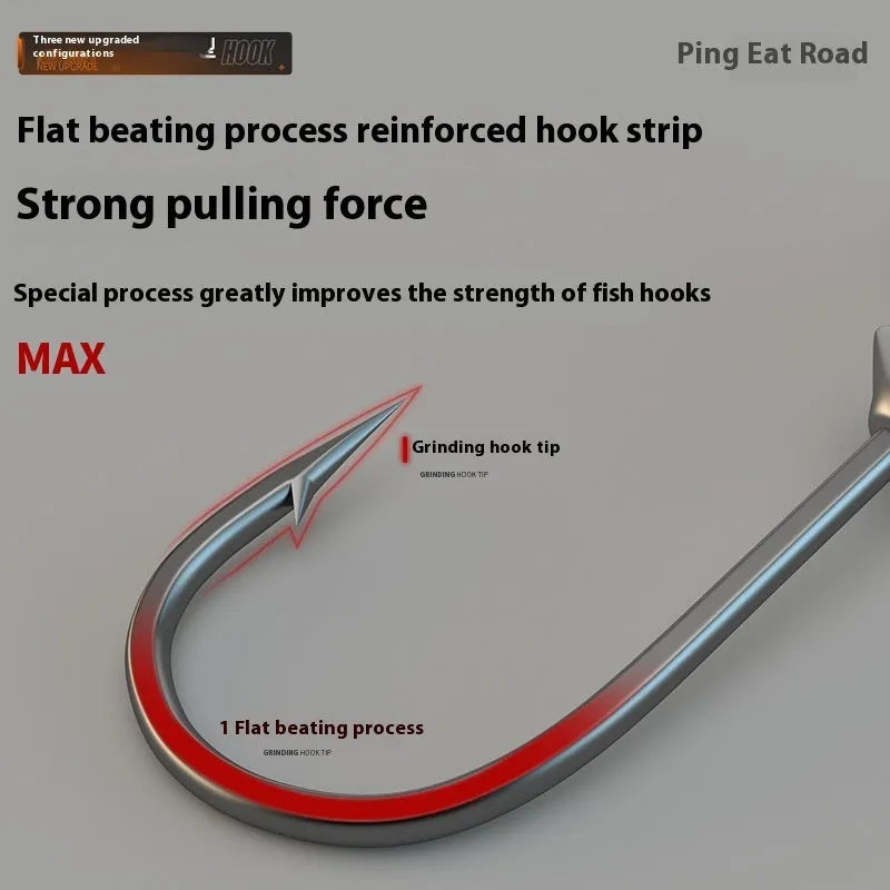 Set of 50 steel jig hooks with four-times strengthened construction and primary colour finish