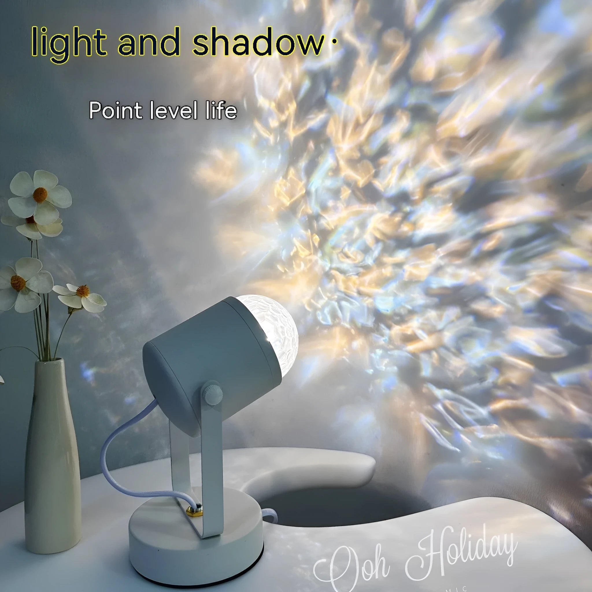 Dynamic water ripple ambience table lamp with light projection for ceiling or desktop use
