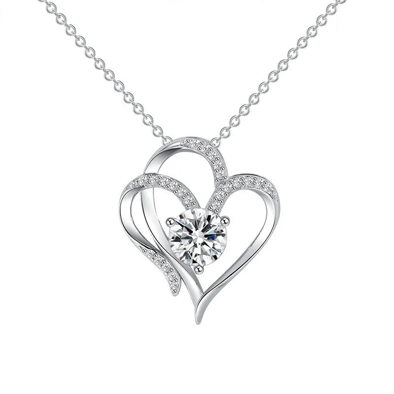 Women's heart-shaped 925 silver necklace in rose gold, white gold, or yellow gold plating
