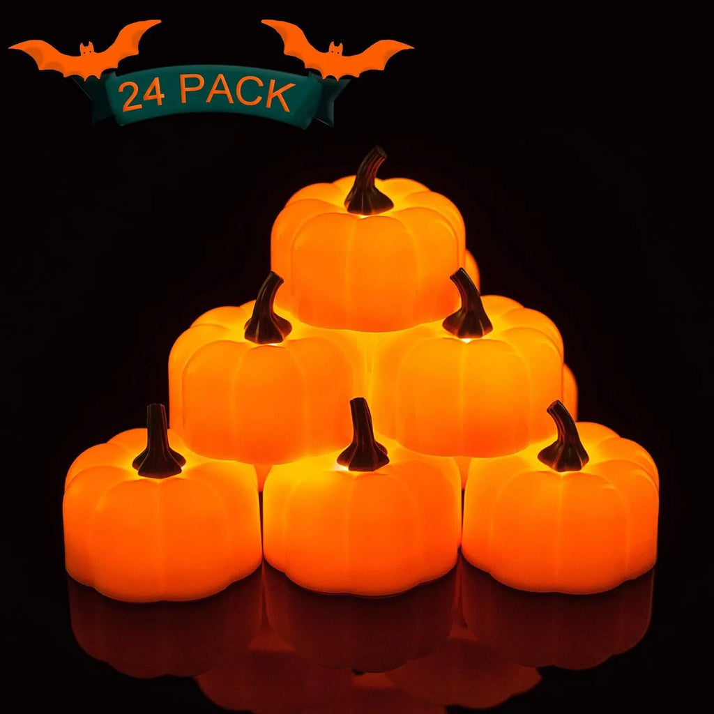 Yellow LED pumpkin light 4.9 cm Christmas decoration electronic candle 12-pack on table