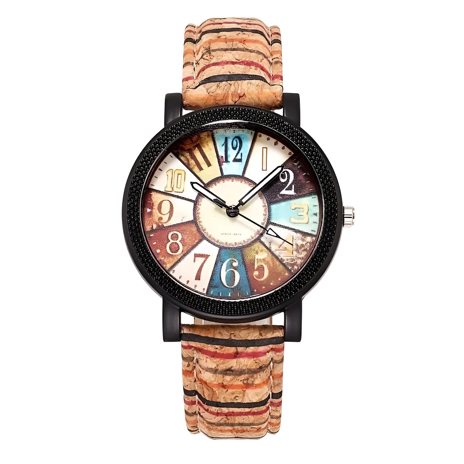 Women's vintage leather quartz wrist watch with 37mm round dial and stainless steel buckle