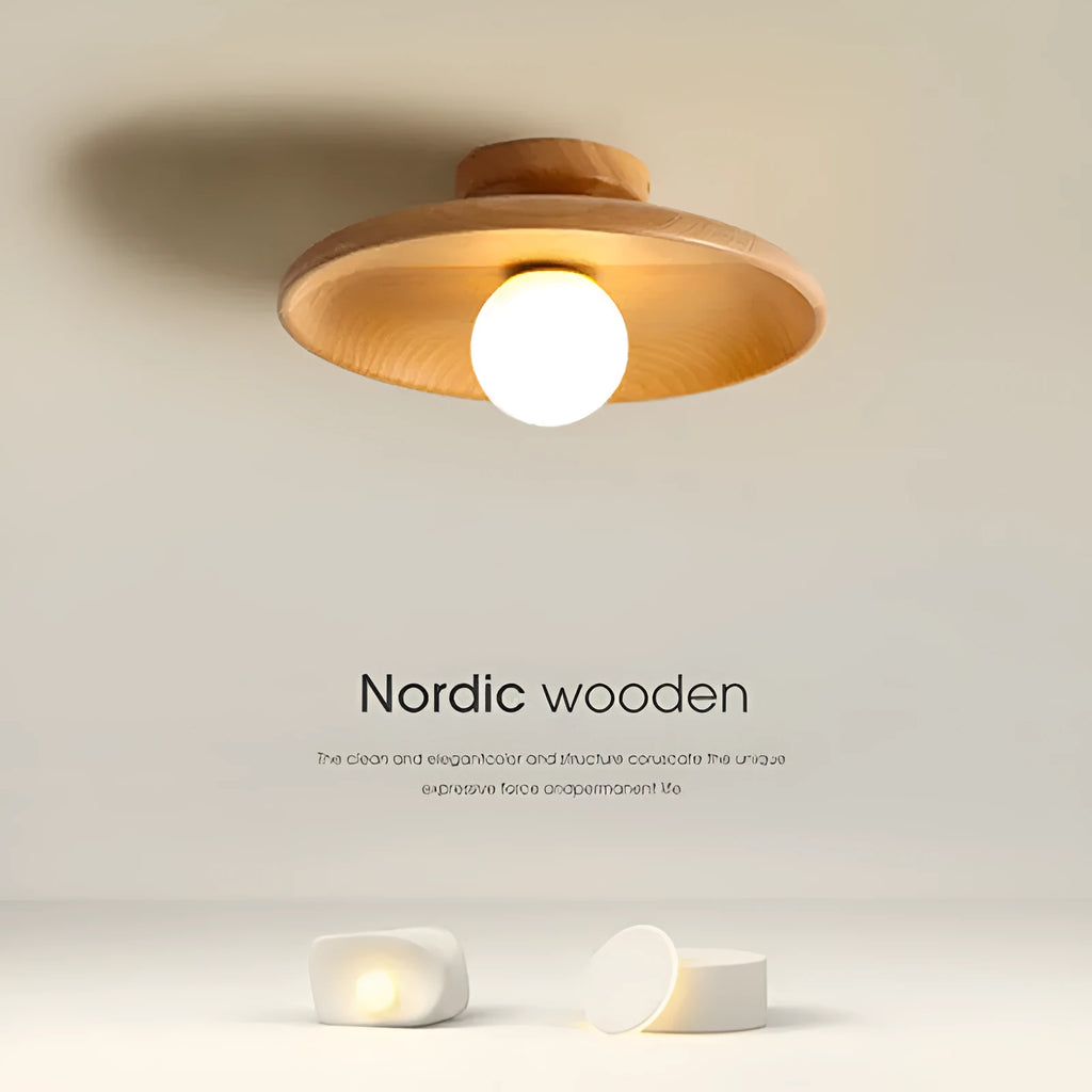 Minimalist solid wood and glass ceiling lamp in a walnut colour finish