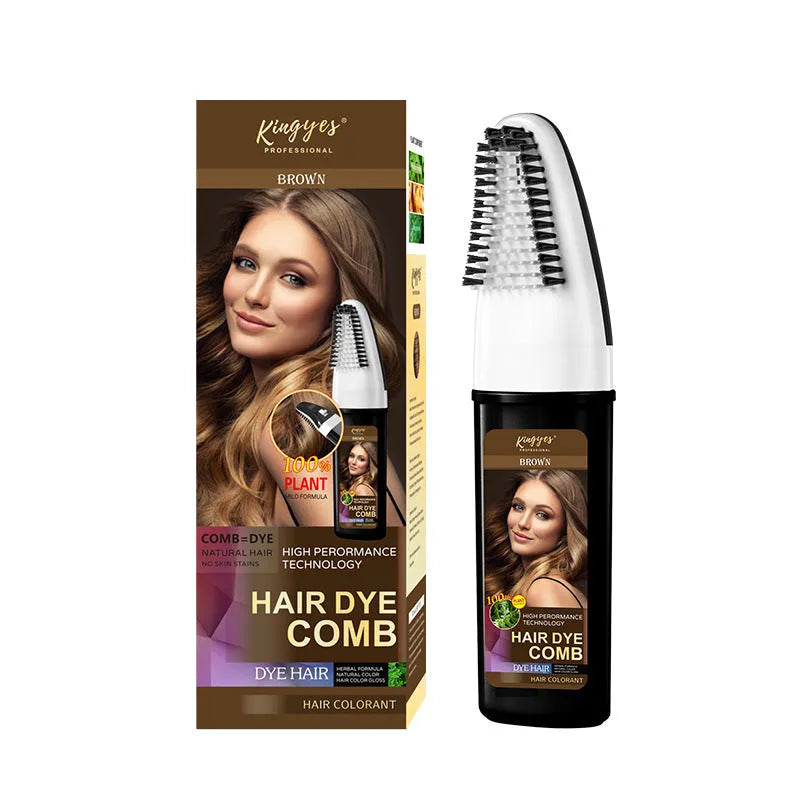 Easy Coloring Comb hair dye kit with 200ml bottle and attached comb applicator in brown, dark brown, or wine red