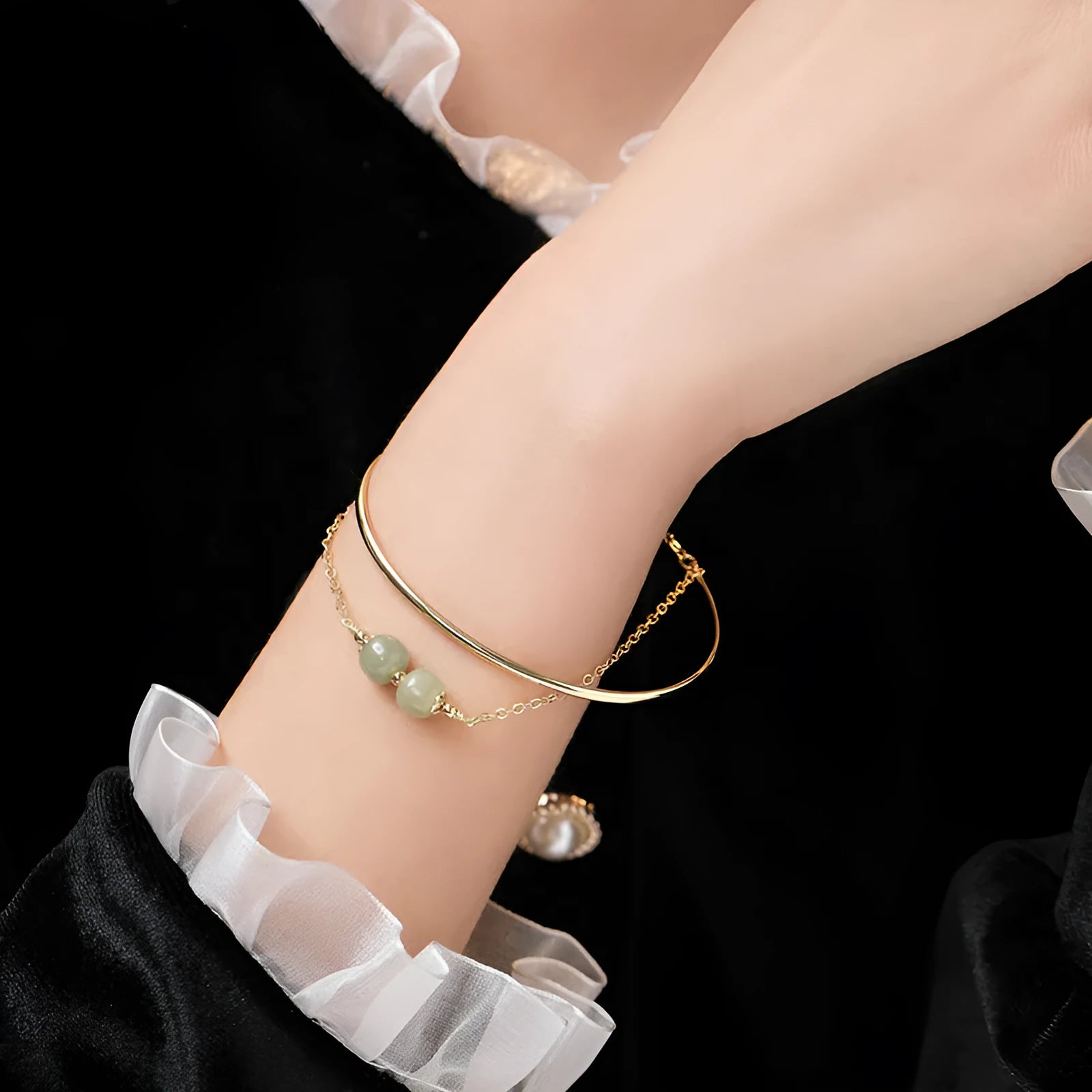 Women's Hetian jade lucky beads bracelet with gold inlay decoration in three bead count versions