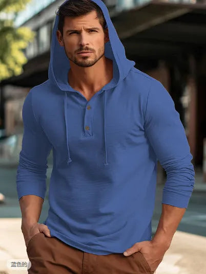 Cotton pullover hoodie in dark blue, apricot, black, blue, white, or light green.