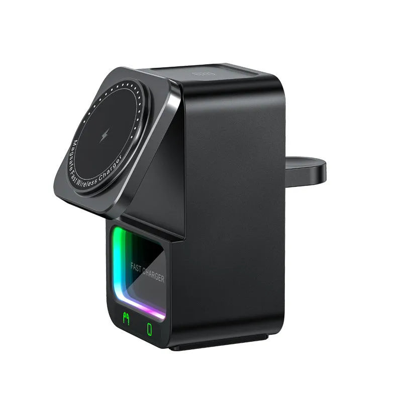 White and black Bluetooth speaker wireless charger with magnetic charging and QC3.0 fast charging