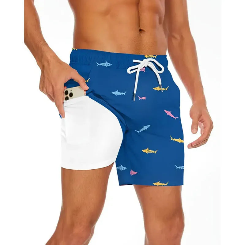 Men's loose fit beach shorts in polyester fabric available in multiple colours and sizes
