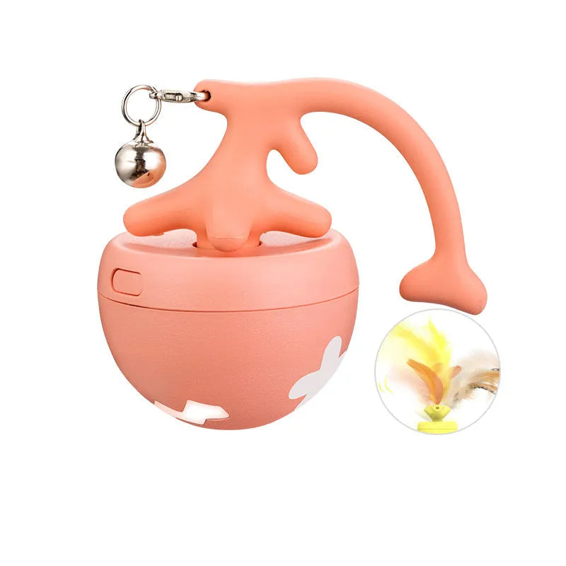 USB electric cat teasing ball with fish bone rolling design and teasing stick attachment