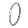 Titanium steel geometric wire bracelet with magnetic clasp shown in silver tone