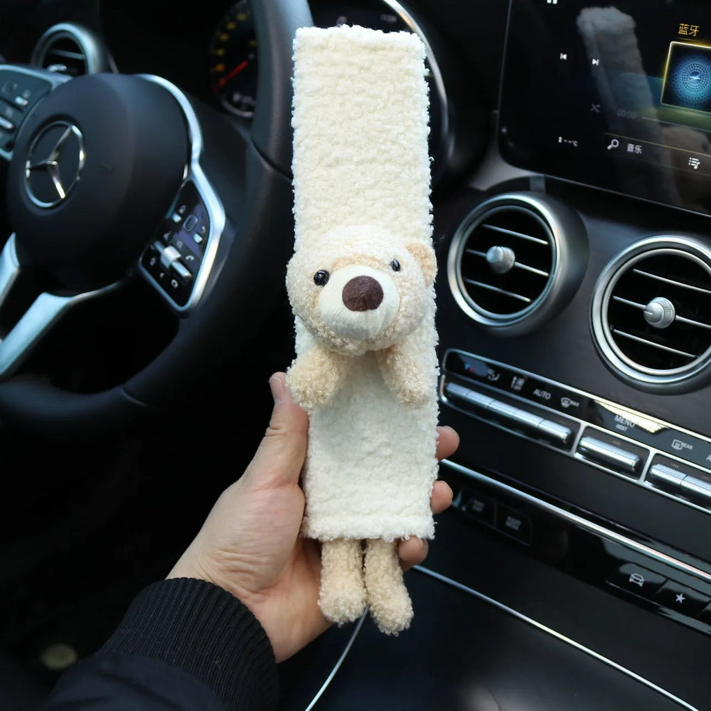 Cartoon plush car shoulder protector in lamb wool with rabbit and bear designs