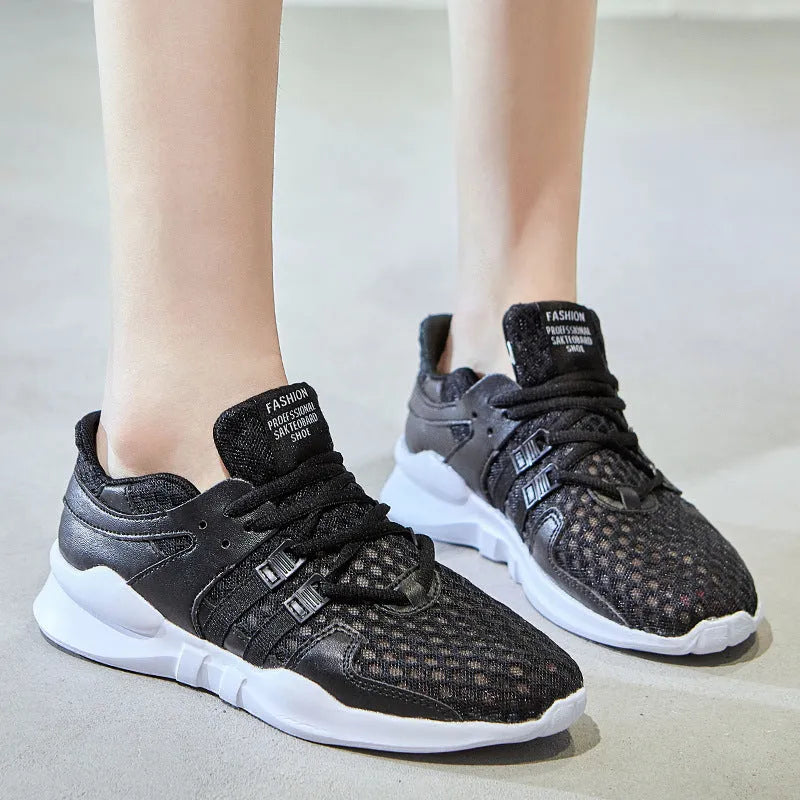 Breathable mesh sneaker with hollow-out design and a flat EVA sole, shown in a light colour on a neutral background.