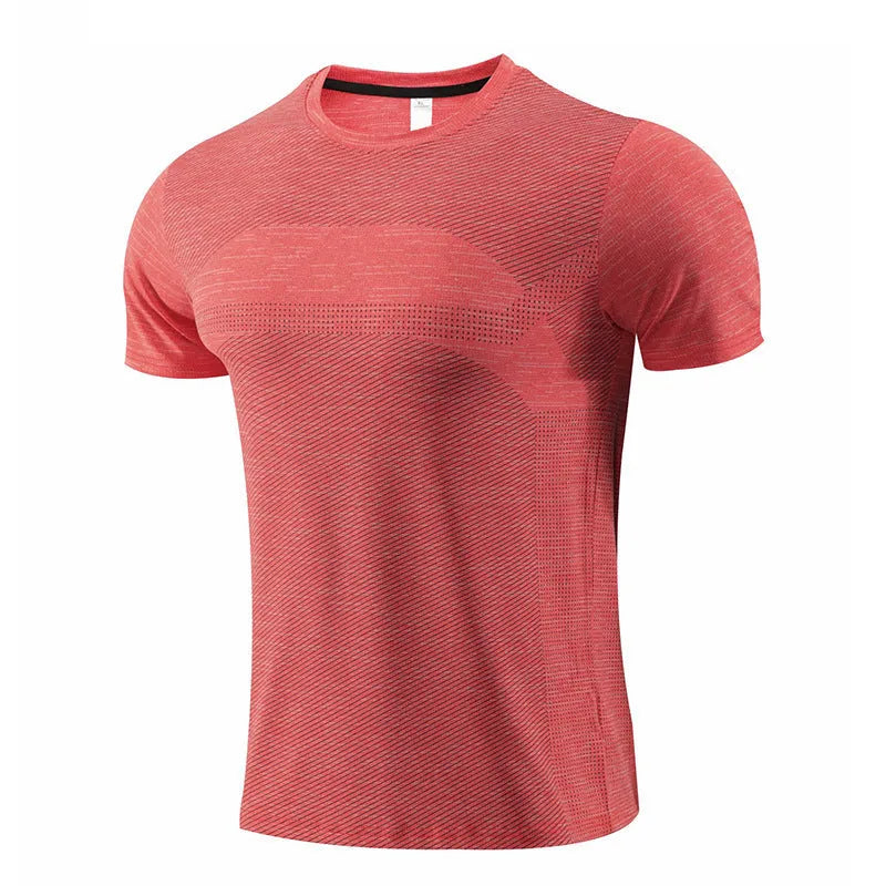 Man's short-sleeved sports t-shirt in polyester spandex fabric for running and basketball