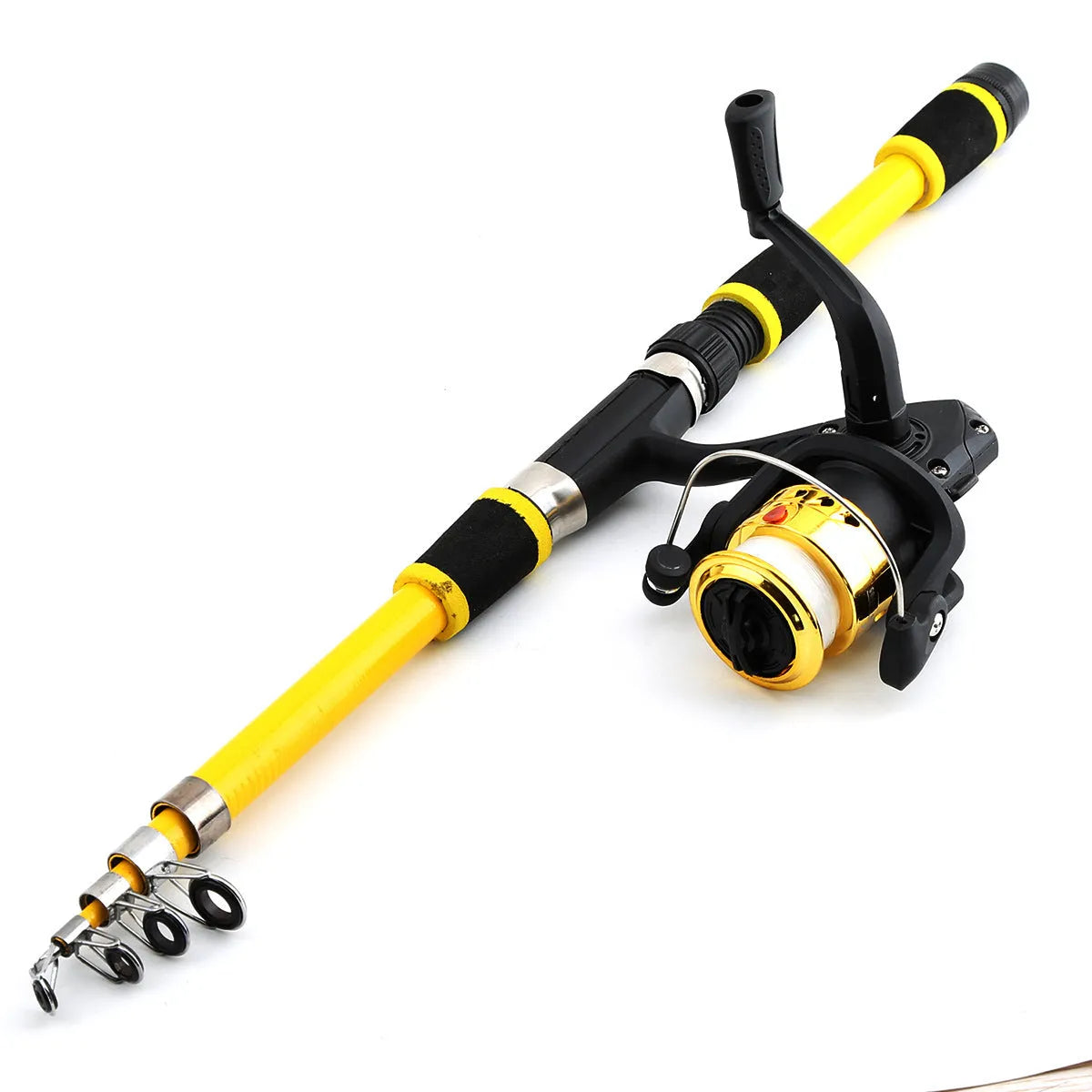 Children's fishing rod with pole and reel set in multiple colour options for beginner anglers