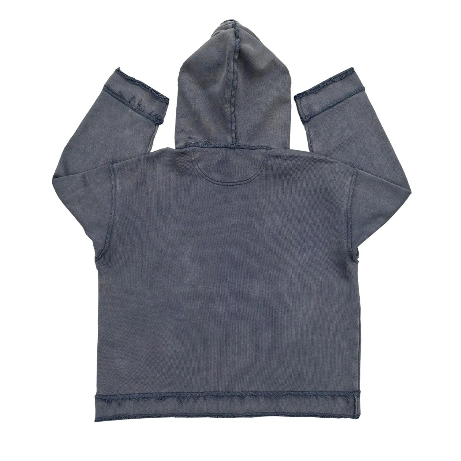 Dark blue hoodie sweater showing front view with hood