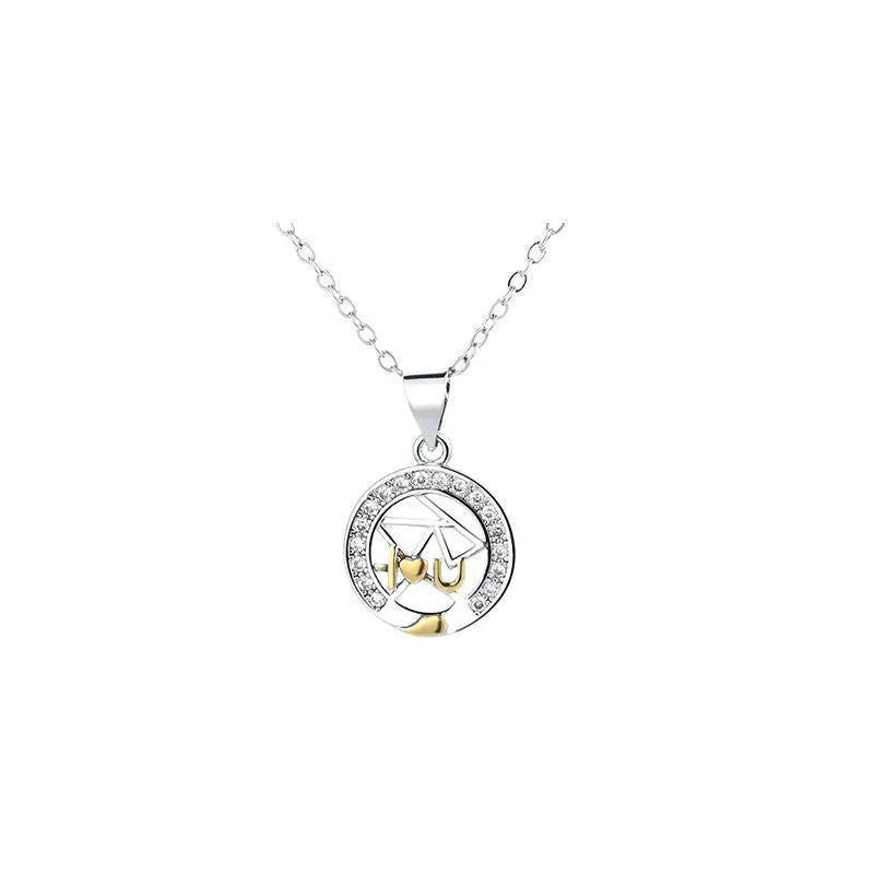 Sun moon tooth couple necklace with copper pendants and cross chain