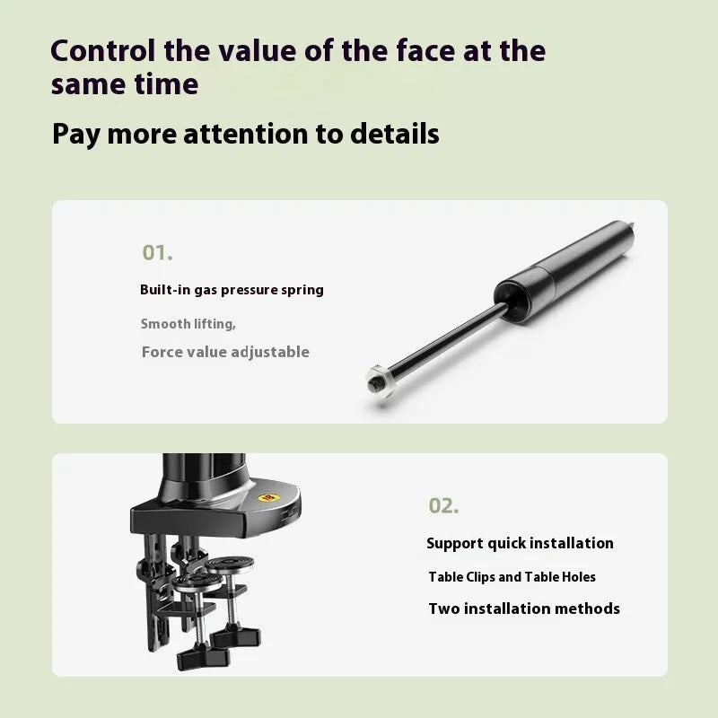 Dual screen monitor arm bracket in aluminium alloy with mechanical height adjustment