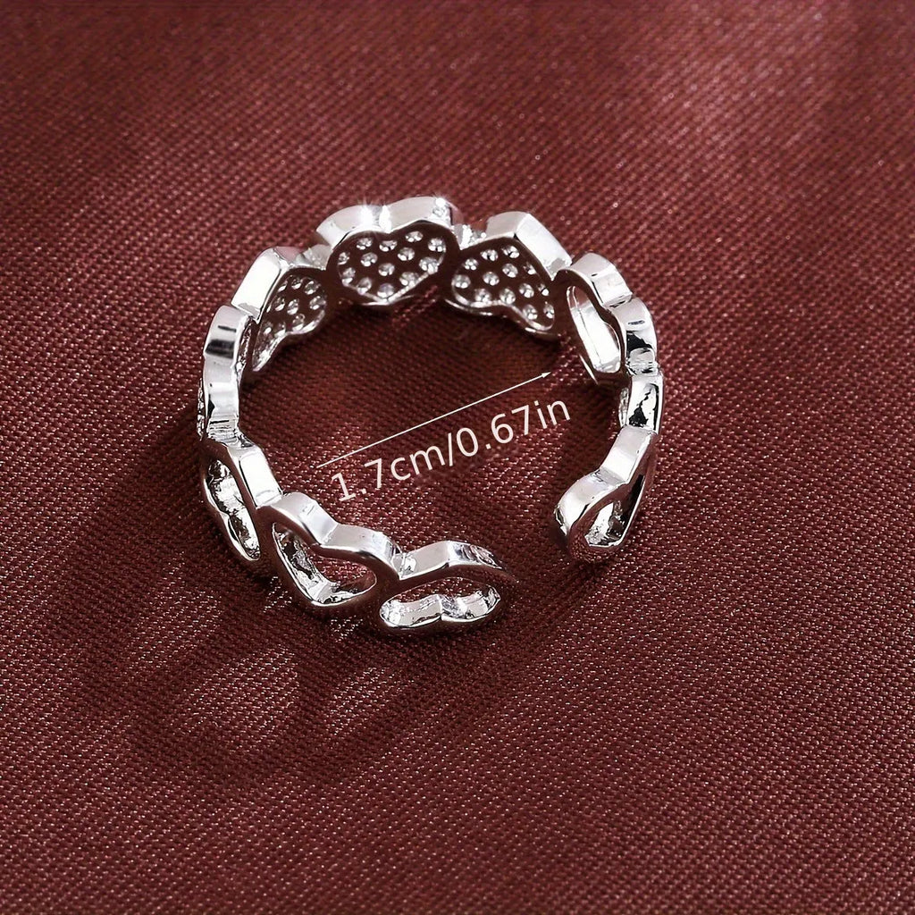 Adjustable opening couples ring with geometry heart design in gold or silver colour