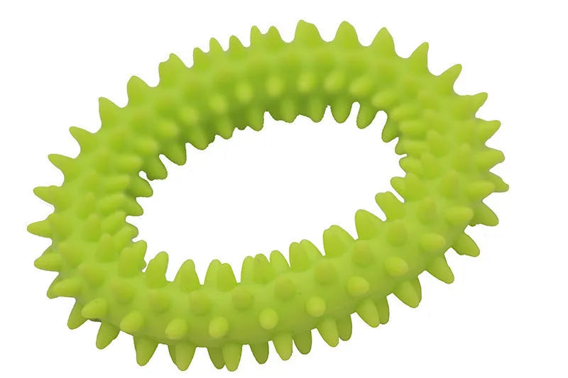 Blue TPR spiky circle ring dog chew toy for dental cleaning and bite training.