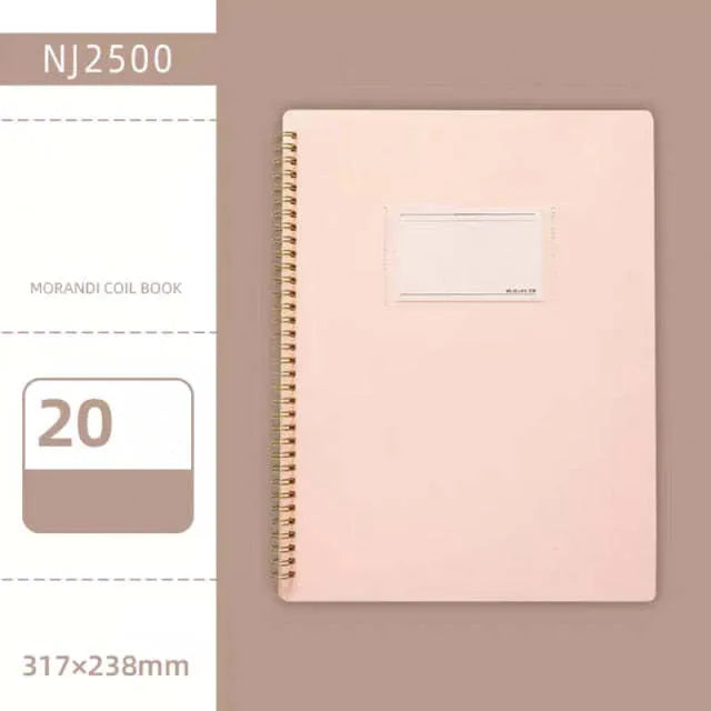 Morandi blue PP A4 coil file book with 20 display sheets on a white background