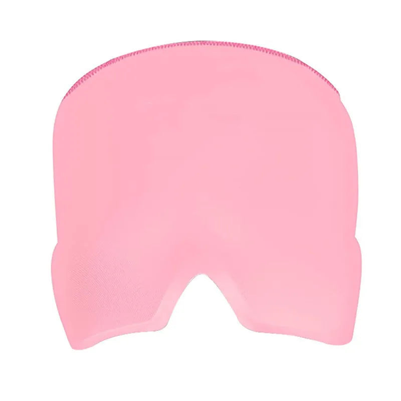 Cold therapy gel eye mask for headache relief in black colour on forehead
