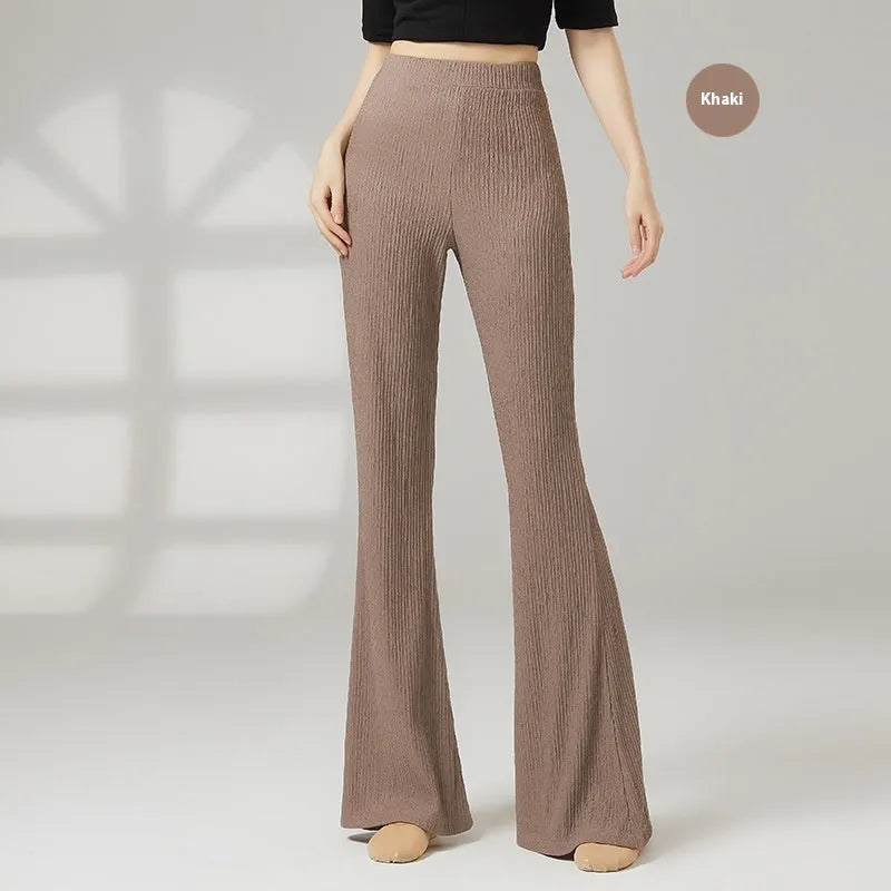 Women's solid colour polyester dance practice pants for classical training in beige apricot