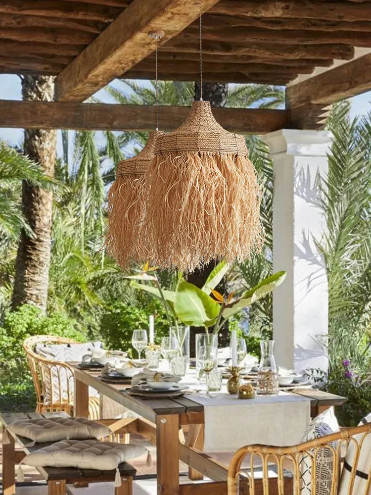 Retro Southeast Asian style restaurant chandelier with woven wild vetch and willow construction, 50cm diameter