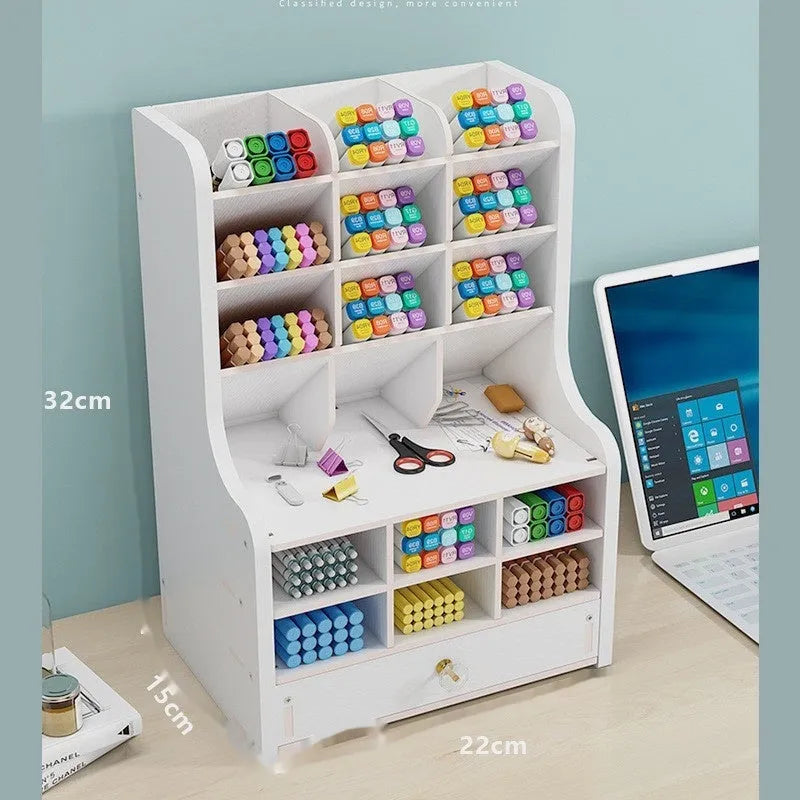 Square plastic pen holder storage box with oblique insertion compartments for writing instruments