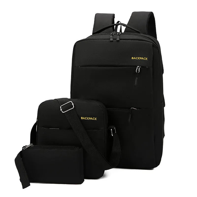 Men's USB charging computer bag set in black, grey, navy, and wine red colours