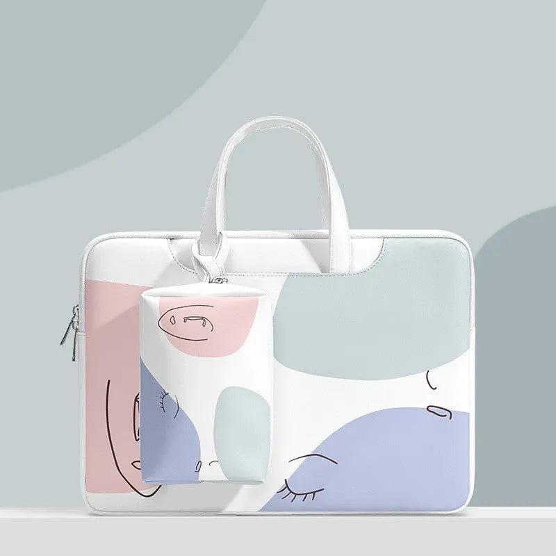 15.6 inch waterproof PU leather laptop bag in blue colour with soft handle and zipper closure
