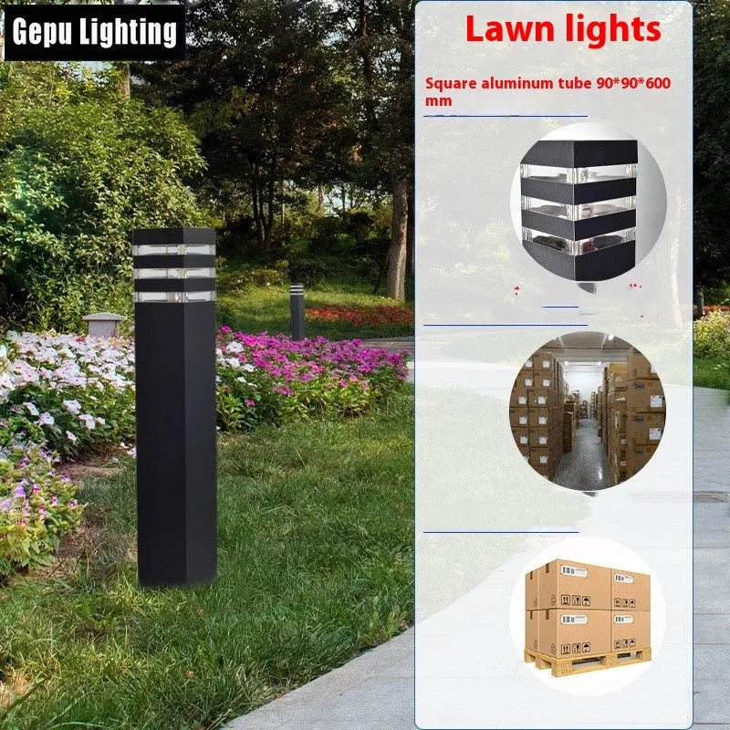 40cm high outdoor Chinese style lawn lamp with aluminium body and acrylic shade, IP65 waterproof, on grass