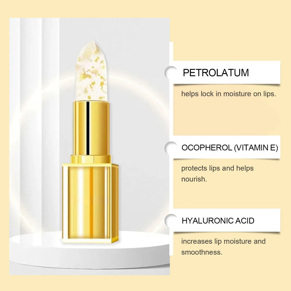 Gold foil nourishing lipstick in compact 2.6cm packaging with 3.5g content
