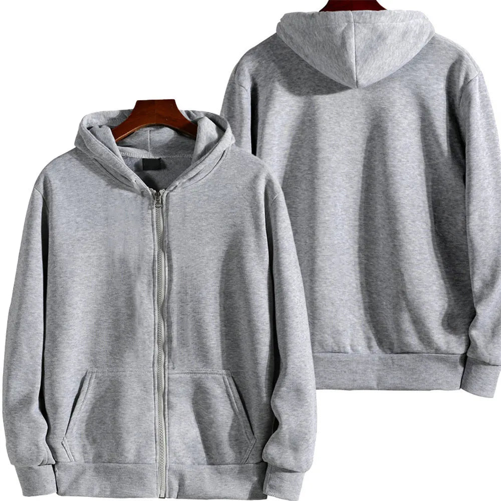 Men's solid colour loose fit zip-up sports jacket on a hanger