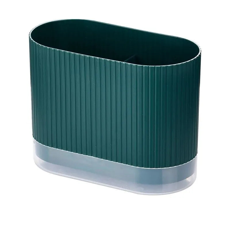 Modern plastic wall-mounted chopsticks and spoon holder in beige, dark green, or orange.