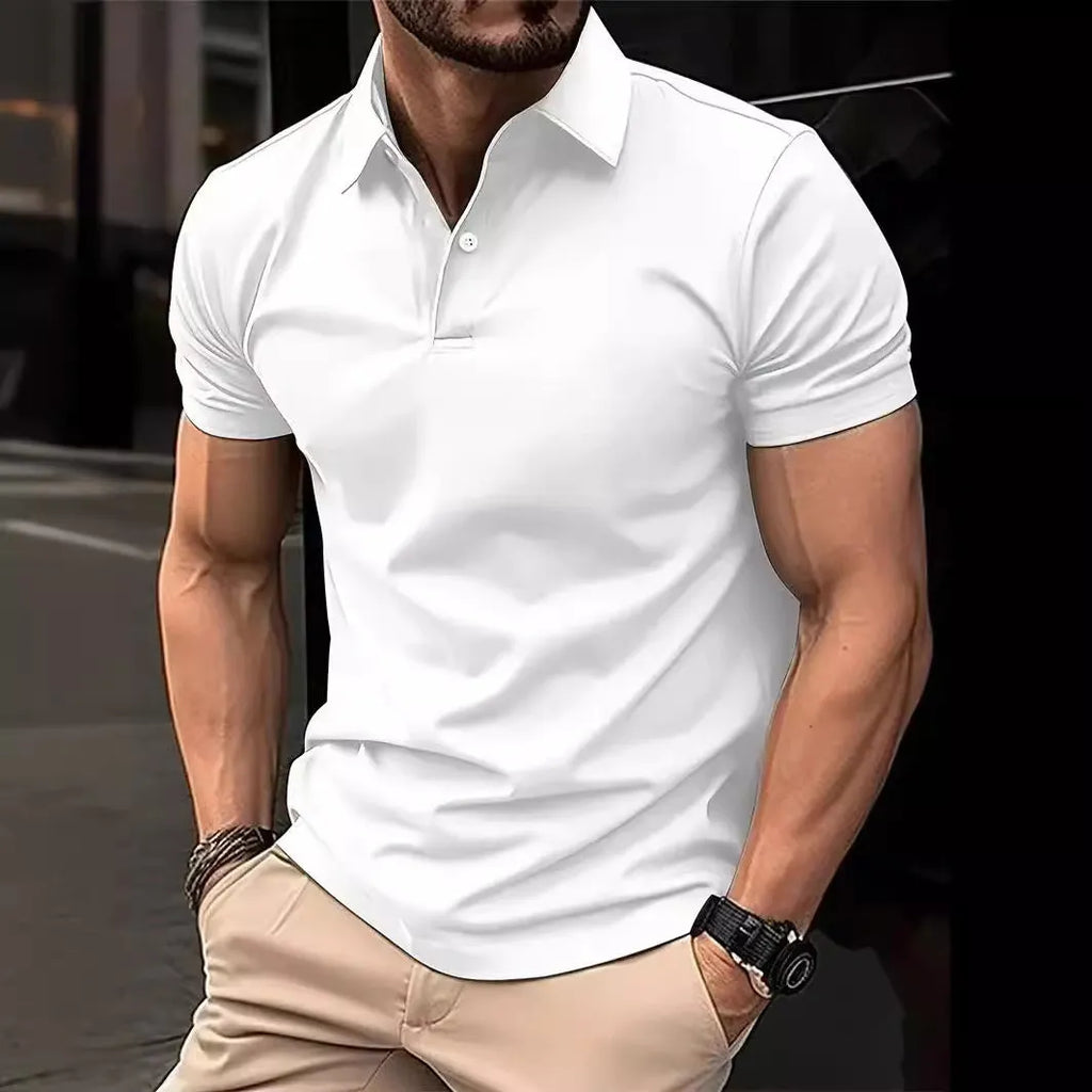 Men's slim fit solid colour short sleeve casual shirt with button front in cotton polyester fabric
