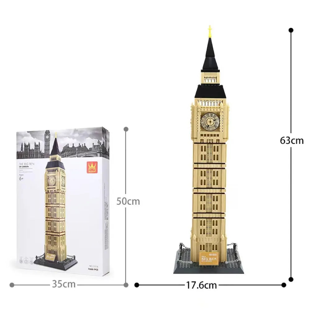 Wange building block set showing over 800 small ABS plastic pieces for constructing global landmark models.
