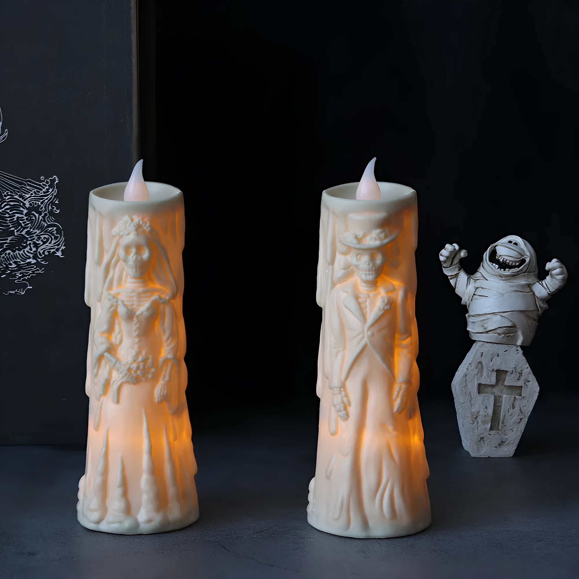 Halloween decoration ghost groom LED candle light in plastic with free size for spooky ambience