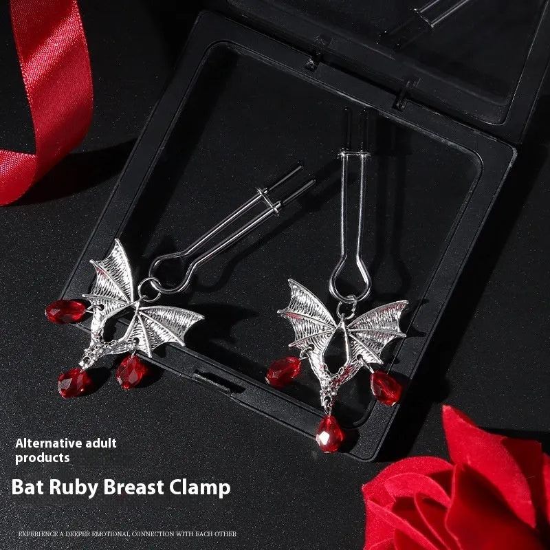 Silver bat-shaped adjustable nipple clamp and clitoral clip with alloy construction