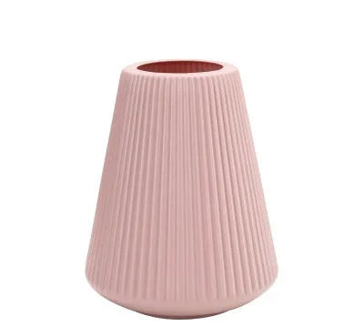Colourful melamine plastic desktop flower vase in simple style, shown in blue, green, pink, and white colour options.