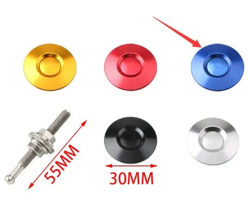 30mm diameter mini engine cover lock in five colours: black, blue, gold, red, and silver, with a 55mm screw.