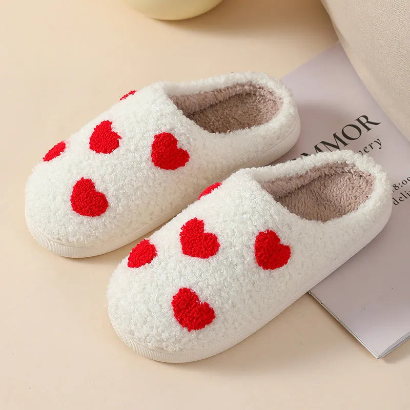 Women's plush home slippers with PVC sole in mushroom colour with round toe design