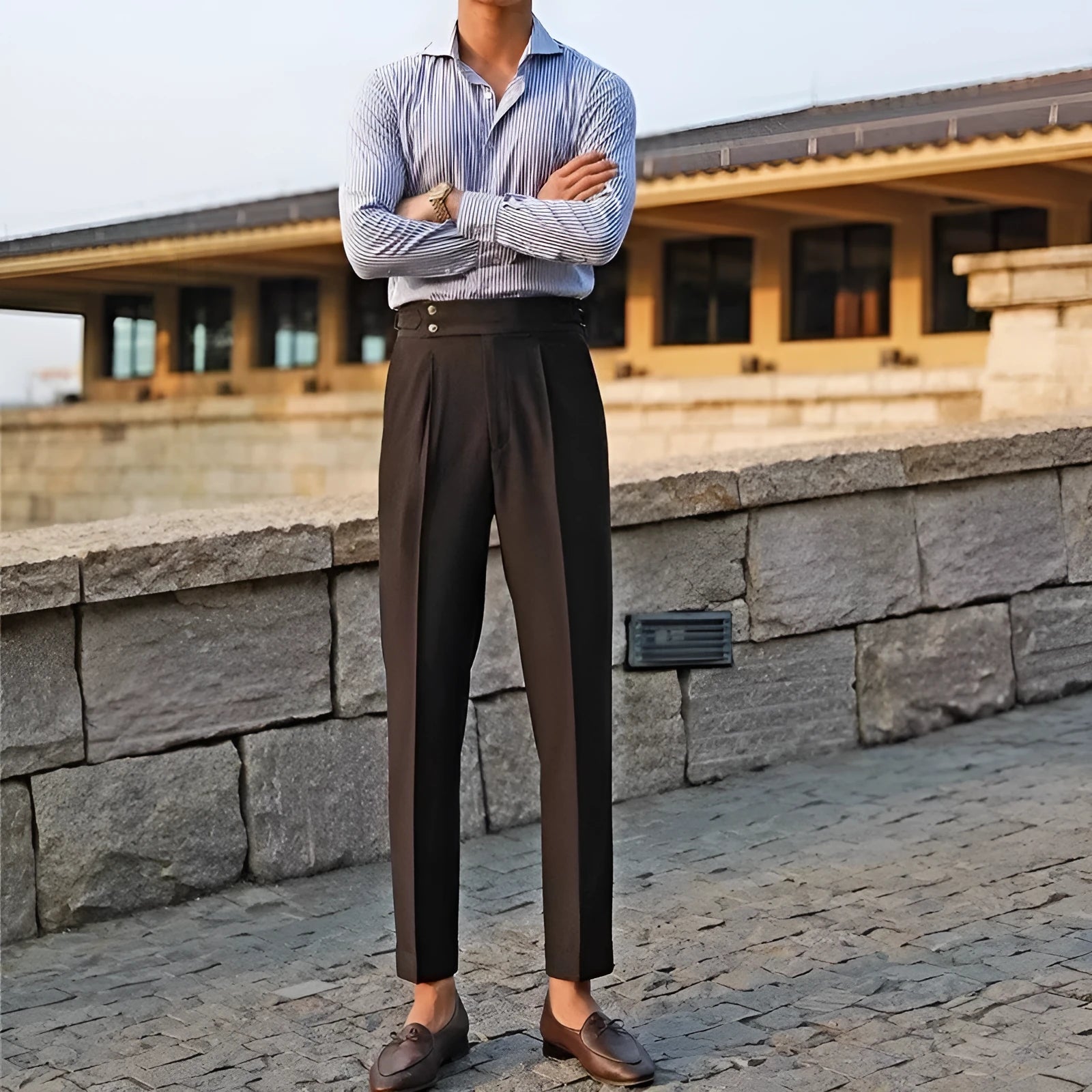 Slim fit business trousers in straight leg cut available in black, white and apricot