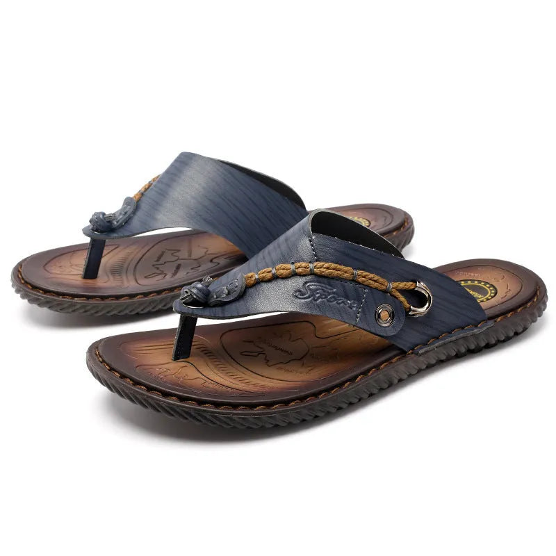 Men's casual non-slip slippers in black PU leather showing size options
