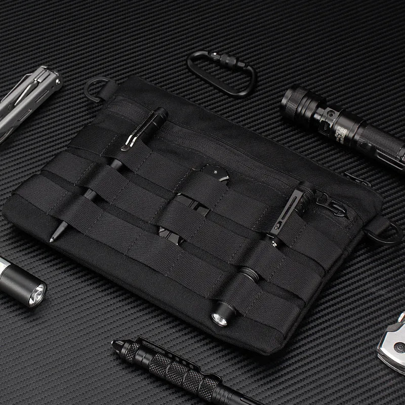 Black oxford cloth tactical pouch measuring 18cm by 3.5cm for outdoor gear.