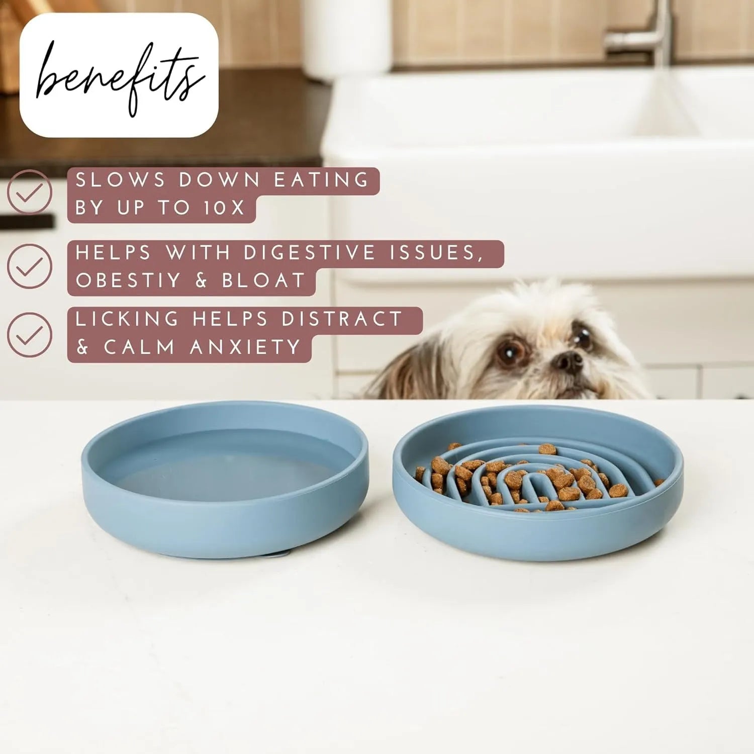 Silicone slow feeder dog bowl with ridges, shown in mustard green colour