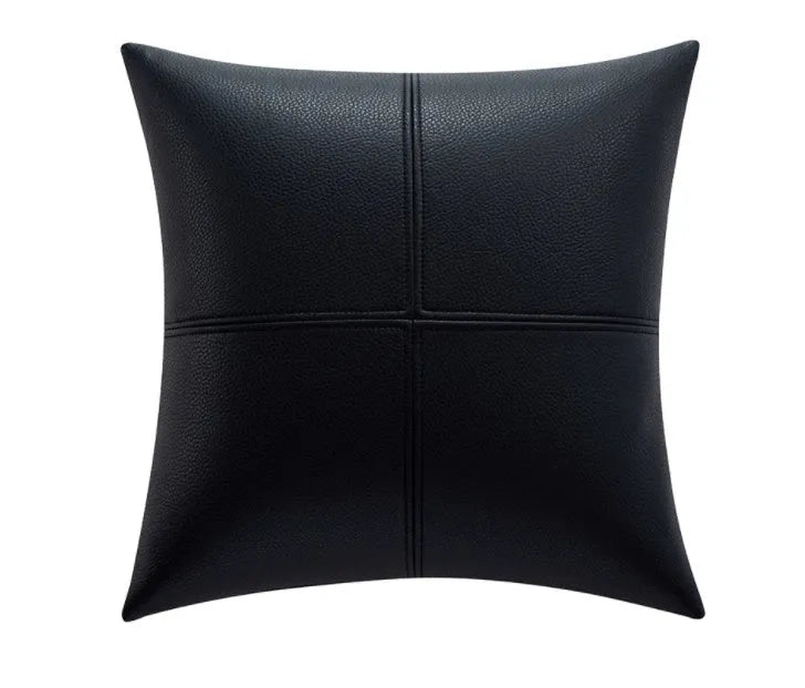 Solid colour soft cowhide leather pillow cover in Nordic style on a grey sofa.