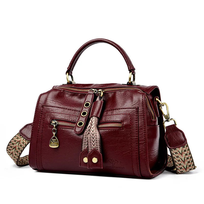 Women's soft PU crossbody bag in horizontal square shape with sandwich pocket