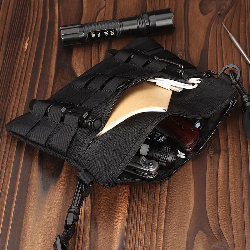 Black oxford cloth tactical pouch measuring 18cm by 3.5cm for outdoor gear.
